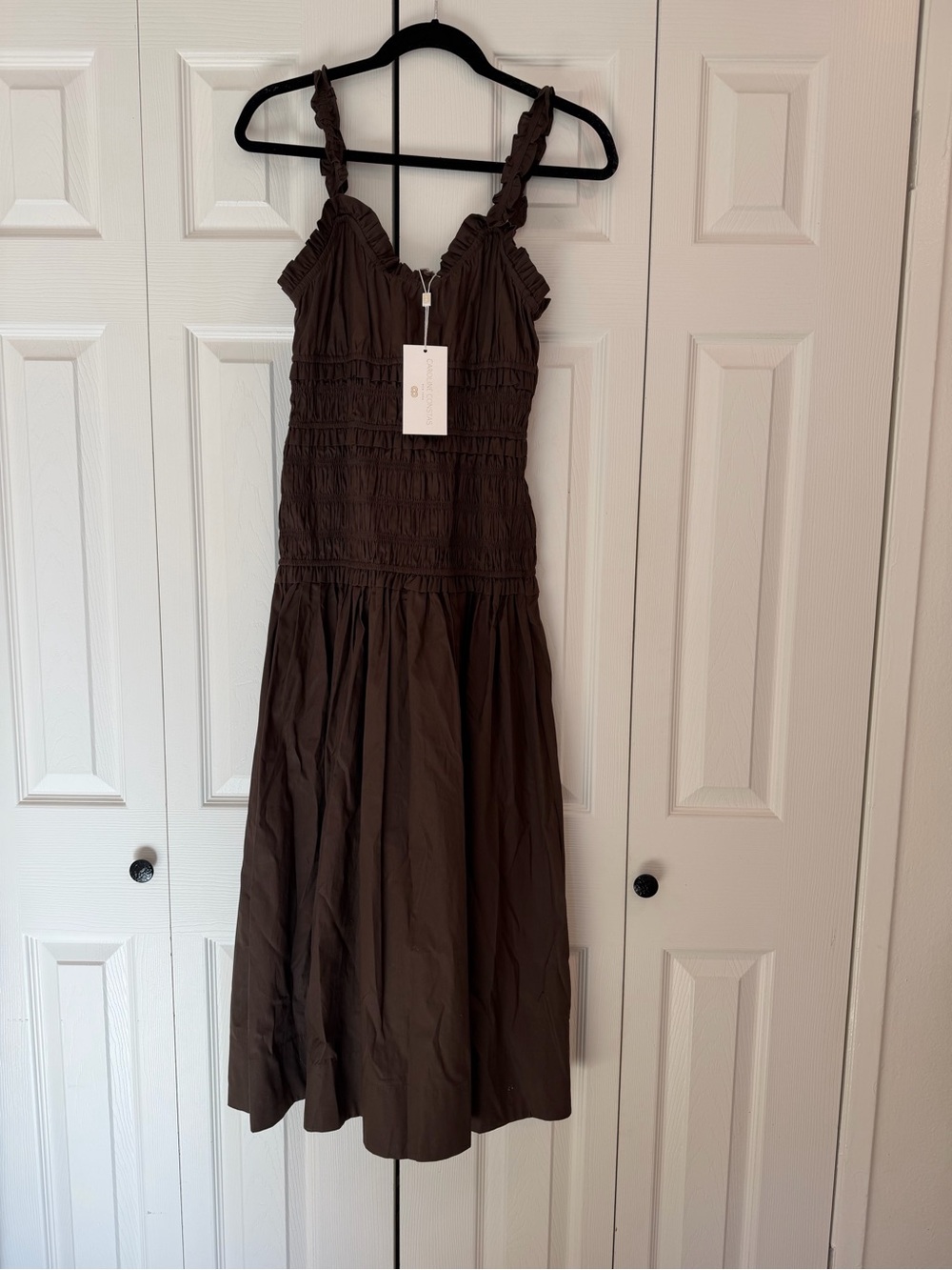 Stunning 🤎 Caroline Constas 100% Cotton Chocolate Brown Smocked Dress! - Picture 3 of 7